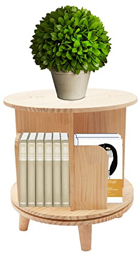 TONFEION Massivholz Drehbares Bücherregal, 360 °Display Standregal Holzregal Bodenstehendes Bücherregale, Multifunktionaler Aufbewahrung Regal für Kinder & Erwachsene (1 Etagen)