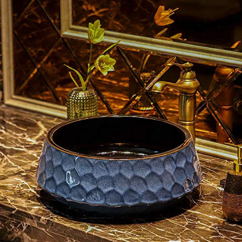 CAFIEDR Vasque à Poser Art Basin et lavabo Vasque à Poser Ronde en céramique Bleu