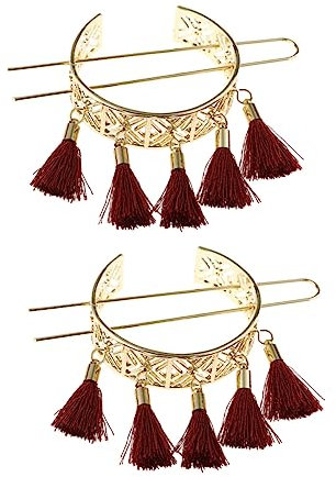 BELLIFFY Épingles à Cheveux à Pompon Vintage 2 Pièces Taille Moyenne en Alliage Rouge, Fourchettes Creuses pour Chignon Rétro Femme, Accessoire Coiffure Élégant pour Soirée et Quotidien