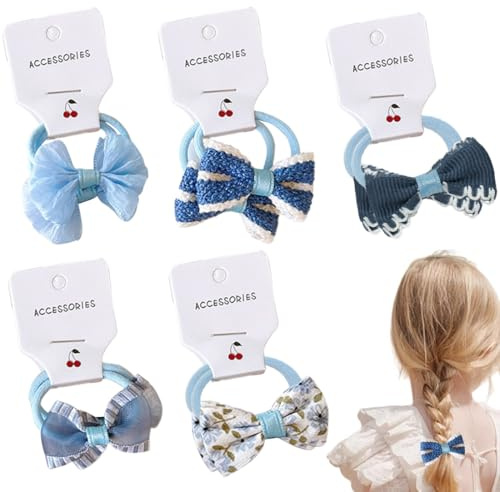 VODAFQS 10 Pièces Élastiques à Cheveux pour Bébé, avec Nœud Non Métallique, Accessoires de Coiffure pour Petites Filles et Enfants, (Bleu)