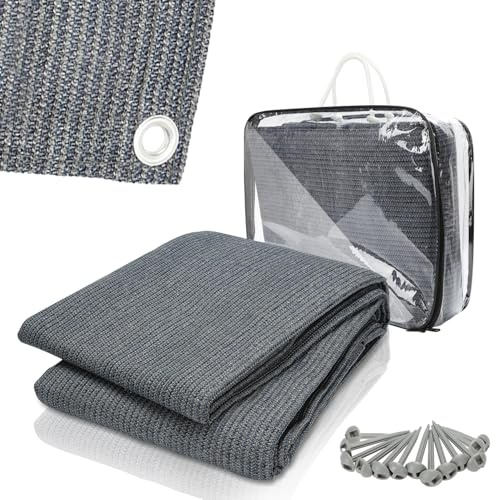 ISOISL Vorzeltteppich, Zeltteppich 250x250cm, Camping Teppich mit 12 Löchern, 13 Heringe und Tragetasche, Markisenteppich rutschfest Atmungsaktiv Waschbare (Grau Blau)
