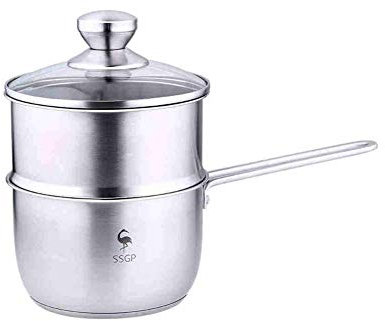 Cacerola de inducción de Acero Inoxidable multicocción, Cacerola Profunda para Leche con vaporera, Cacerola ecológica sin Revestimiento con Tapa de Vidrio Templado para inducción/g