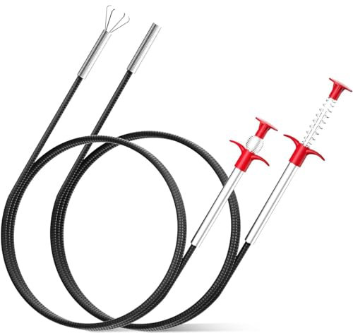 Set di pinze professionali – 2 pezzi telescopici da 90 cm a 200 cm, spirale di scarico flessibile per la pulizia dei tubi per cucina, bagno fognario – robusta struttura in metallo
