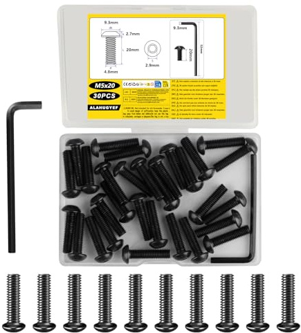 30 PiècesVis M5, Vis à Tête Bombée à Six Pans Creux Noires, Boulons a Tête Cylindrique Ronde à Hexagonale, Assortiment de Boutons a Six Pans Creux + Clé M3