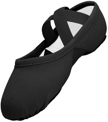 GroYolan Ballet Shoes for Girls Women Stretchy Ballerina Dance Slippers with Mesh, Split Sole Ballet Flats for Yoga Gymnastics Performance Black