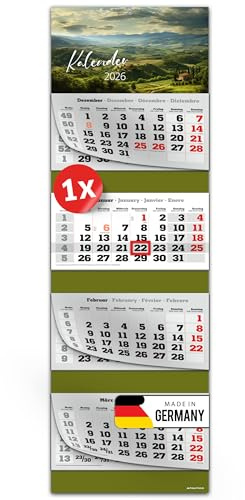 PRIMUS PRINT XXL Kalender 2026 - Mehrblock Wandkalender - 4-Monatskalender - mit Datum Schieber, Kalender zum Aufhängen - inklusive Feiertagen & Ferien - verschiedene Motive - [ 1x Toscana ]