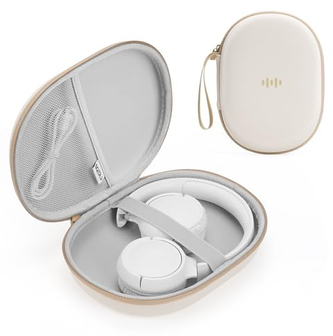 Headphone Case Hard Shell for JBL Tune 520BT/510BT/500BT/720BT/Bose/Soundcore Anker/BERIBES/KVIDIO/TOZO/JLab, Ultra-Slim Over-Ear Headset Universal Portable Travel Organizer Bag (Beige)