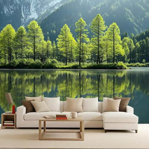 Photo Wallpaper 250x175 cm 3D Scenery Mountain Forest Lake Pattern Non-Woven Matte Waterproof Wall Paper Mural Poster TV Background Decoration for Corridor Living Room Bedroom Home Renovation