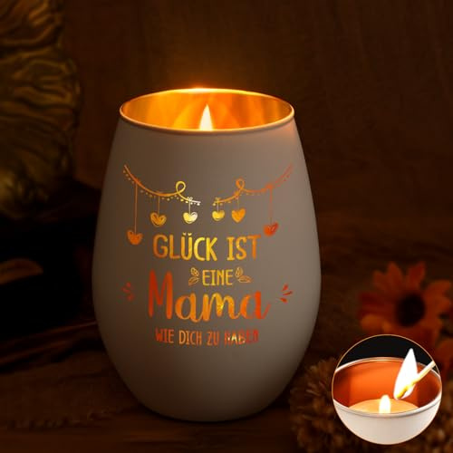 Joymaking Windlichter mit Gravur - Glück ist eine Mama wie Dich zu haben, Mama Geschenk Geburtstag Weihnachten, Beste Mama Geschenk, Kerzenhalter Weiß