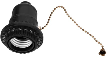 Portalámparas Interruptor de Tiro Negro Bakelita E14, 9mm | Cadena de 150mm, Conexión Inferior Plateada, Ángulo Ajustable, Uso en Oficina y Hogar