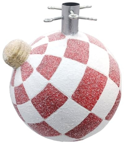 Glac Store Base per Albero di Natale Sferica, 30 cm Diametro, 35 cm Altezza, Decorativa con Blocco e Viti di Fissaggio, Rosso e Oro (Bianco Rosso)