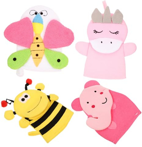Supvox 4 Stück Kinderbadezubehör Mit Schaumbadhandschuhen Cartoon Badehandschuhe Mit Massagefunktion Zur Gründlichen Reinigung Von Rücken Und Körper