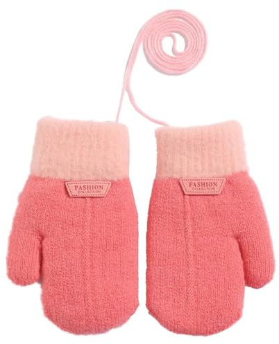 1 Paar Kinder Winter Warme Fäustlinge, Kleinkind Gestrickte Handschuhe mit Schnur, Fleece Innenfutter Fäustlinge für 1-3 Jahre Baby Jungen Mädchen