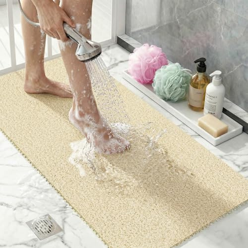 PVC Luffa Duschmatte rutschfest 50x80 cm, Schimmelresistente & Schnelltrocknende Antirutschmatte für Dusche, Badezimmer und Feuchträume, Waschbare Duschunterlage ideal für Senioren Haushalt, Beige