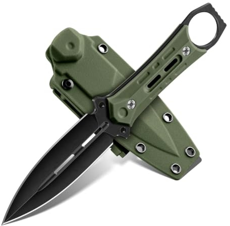 Freelander Cuchillo Supervivencia Pequeño Hoja Fija de Acero D2 con Funda Kydex, Cuchillo de Supervivencia Montaña Full Tang con Mango G10, Cuchillos Bushcraft Pequeño, Verde