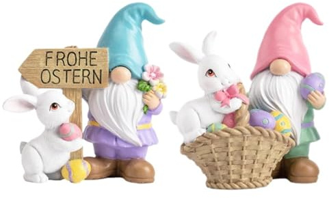 2 piezas de adornos de conejos de Pascua de resina, set de conejos de enanos de jardín, decoración moderna de Pascua, huevos de Pascua, primavera, jardín, mesa, regalo de decoración de Pascua (10 cm)