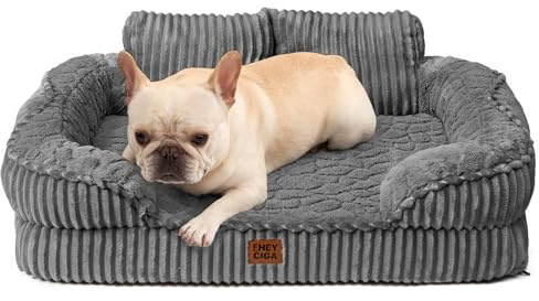 EHEYCIGA Orthopädisches Hundebett Kleine Hunde, 76x51cm, Grau | Memory Foam Waschbar Hundekorb mit erhöhter Rückenlehne, Hundesofa Cord Hundecouch Wasserdicht Rutschfest