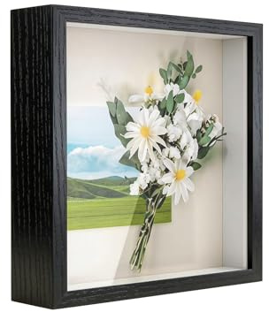 3D Shadow Box Frame 8x8 inch, Picture Frame with Glass for Crafts, 3cm Deep Box Frame Display Cases for Memorabilia, Baby Items, Wedding Memories, Medal, Tickets & Photos Display - Black