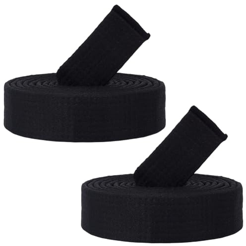 CREATCABIN 2Pcs Black Karate Belts Polyester Martial Arts Belt Judo Brazilian Jiu-Jitsu TKD Aikido Uniform Rank Long Soft Universal Fit Adult Taekwondo for Men Sports Training Equipment 9ft