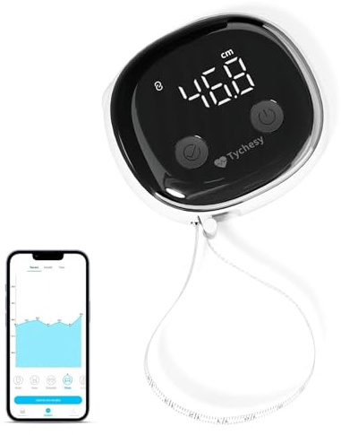 Tychesy Mètre Ruban Corps Rétractable | Connecté avec Application pour Mesure du Corps, Suivi Fitness et Perte de Poids, Rechargeable, 60 Pouces/150 cm