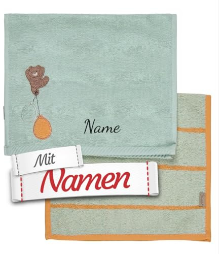 Sterntaler Kinderhandtuch personalisiert, Bär BO Kollektion, mit Namen Bestickt, 2er Set 30x50 cm, Baumwolle, Hängeschlaufe, Geschenk Ostern Weihnachten Kindergarten