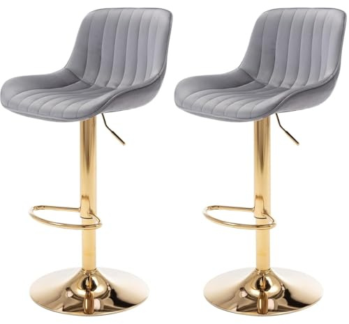 Juego de 2 Taburete de Bar de Terciopelo Taburetes Altos de Cocina Gris