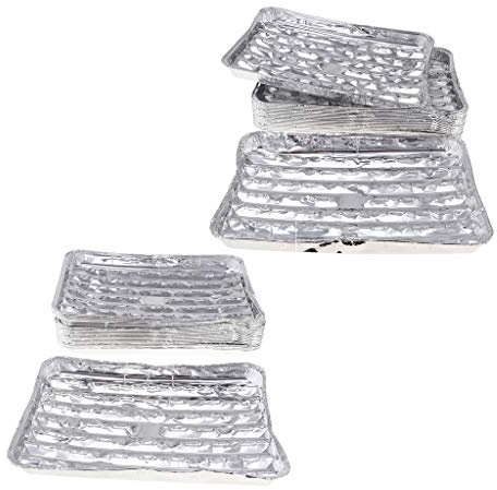 joyMerit 40pcs/set Disposable Aluminum Foil Barbecue Grilling Trays for Outdoor Picnic Camping BBQ - 34.5 x 22.5 x 2.5cm