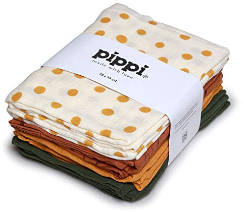 Pippi Mullwindeln 8er Pack Spucktücher Stoffwindeln (mais Dots + terra + tanne)