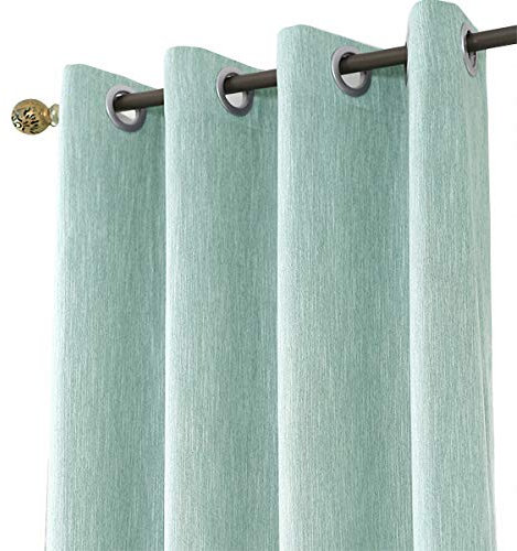 Melodieux 1 Panel Eyelet Grommet Curtains - Cotton Blend Room Darkening Curtain Blackout Thermal Insulated Window Drapes for Livingroom, Bedroom (Blue, 46 x 72 Inch Drop)