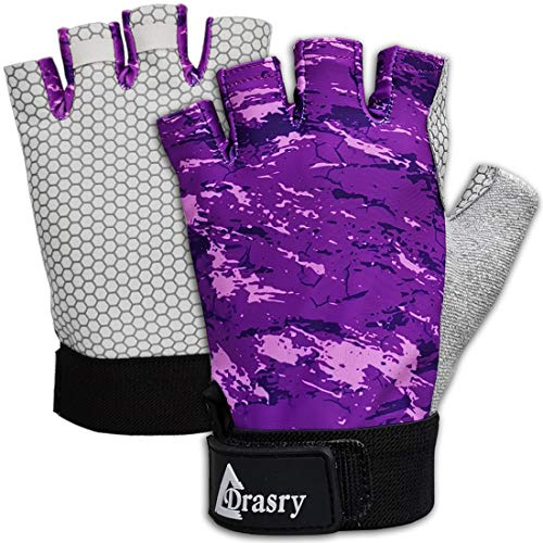 Drasry UV Fishing Gloves Fingerless Sun Protection Men Women UPF50+SPF for Fishing Kayaking Paddling Hiking Sailing Rowing Driving Canoeing Glove (Purple, M)