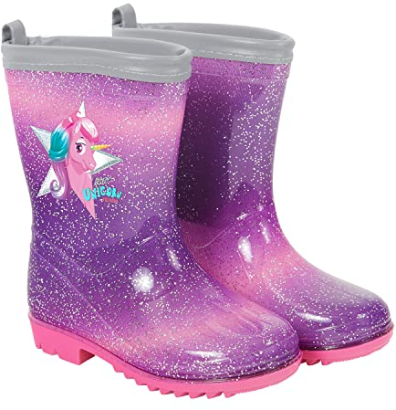 PERLETTI Stivali Bambina con Unicorno Rosa e Viola - Stivaletti Pioggia per Bambine con Baby Unicorn - Galosce in PVC e Suola Antiscivolo con Bordo Riflettente - Impermeabili Cool (Viola, 24/25 EU)