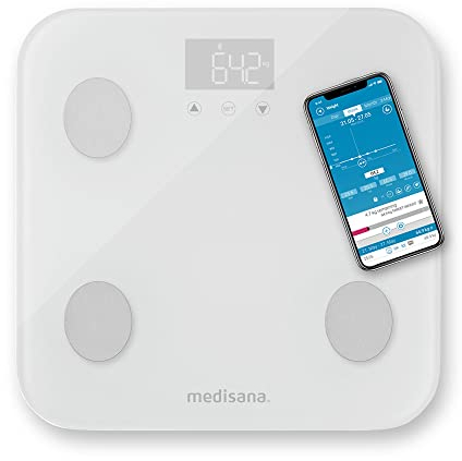 medisana BS 600 Körperanalysewaage bis 180 kg mit W-LAN oder Bluetooth, Personenwaage zur Messung von Körperfett, Körperwasser, Muskelmasse und Knochengewicht mit VitaDock+ Körperanalyse App