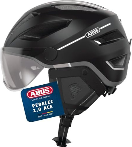 ABUS Stadthelm Pedelec 2.0 ACE - Fahrradhelm mit Rücklicht, Visier, Regenhaube, Ohrenschutz - für Damen und Herren - Schwarz Matt, Größe S