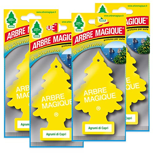 Arbre Magique Mono, Parfum de voiture, Parfum d'agrumes de Capri, Parfum d'agrumes et de fraîcheur, Durée de vie jusqu'à 7 semaines, Fabriqué en Italie, Pack de 4