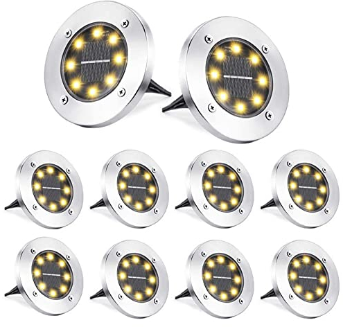 Qedertek 8 Pezzi Luci Solari Giardino Esterno, 8 LEDs Faretti led Luce Sepolta Bianco Caldo Lampada IP65 Impermeabile Luci Terra per Prato Vialetto Scala Paesaggio