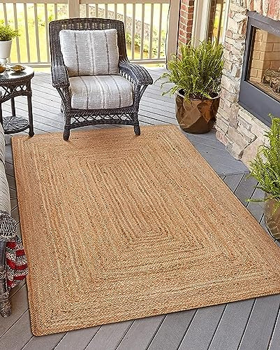 KEMA Jute Braided Area Rug, 4x6 Feet (48x72 Inches) - Rustic Vintage Braided Reversible Rectangular Rug, Shag Rugs for Bedroom, Jute Kitchen Rug, Living Room Rugs