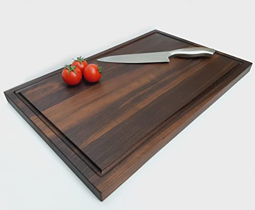 Holzschneidebrett Nussbaum mit Saftrinne Brotschneidbrett Küchenbrett Brotzeitbrett Kuchenbrett Arbeitsplatte Kochfeldabdeckung Backbrett Teigbrett … (61,5cm x 32,5cm x 2,5cm)