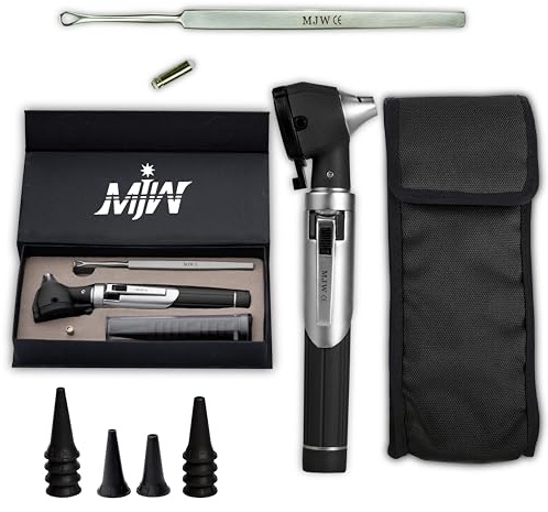 Mini-Taschen-Glasfaser-Otoskop für erwachsene Kinder mit extra austauschbarem LED-Licht und Ohrenschmalz-Entfernungswerkzeug aus Edelstahl (Silver)