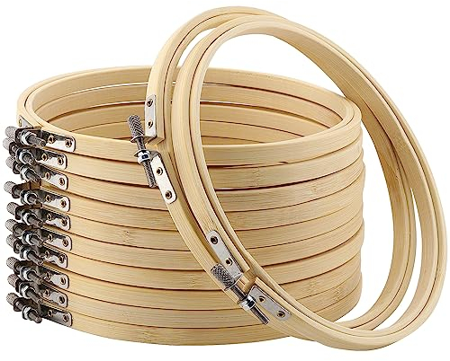 CHEUKYIU 12 Stück 18cm 7 Zoll Stickrahmen Bambus Embroidery Hoop Set Kreuzstich Kreis Einstellbare Stickrahmen Holz Ring für DIY Kunst Handwerk Handliches Nähen Stickzubehör