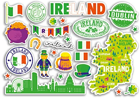 A5 Sticker Sheet Ireland Landmarks Vinyl Stickers - Bright Irish Map Airport Skyline Stamp Flag Travel Holiday Country City Aesthetic #80416