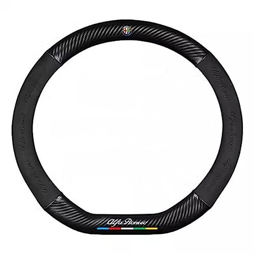 CAULO Coprivolante Auto Pelle per Alfa Romeo Mito Giulia GT Spider Giulietta, Copertura Volante Auto Antiscivolo Traspirante, Morbido e Confortevole,Black