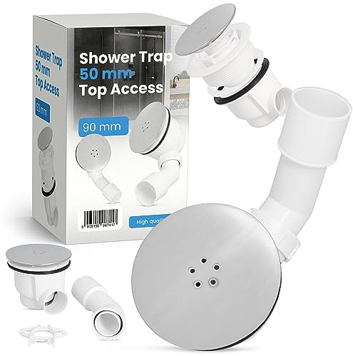 Sifón de ducha bajo, sifón de platos de ducha de 90 mm, desagüe de sifón limpiado desde arriba, kit de sifón de ducha, desagüe de plato de ducha, capucha de cobertura cromada, desagüe de suelo