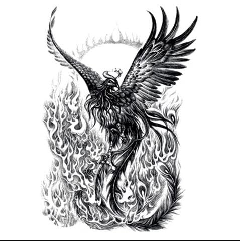 2 Pc Tatouage Ephemere Phénix - Flammes D'Oiseaux - Autocollant De Tatouage Ephemere Temporaire Pour La Peau