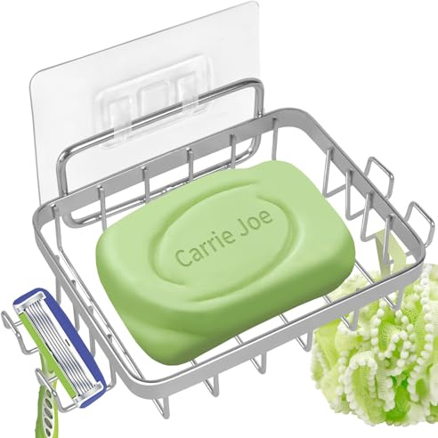 Carrie Joe Soap Dish Holder, No Drilling, 304 Rustproof Stainless Steel, Wall Mounted Soap Holder Soap Tray Bar Soap Sponge Holder for Bathroom & Kitchen