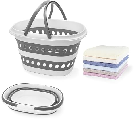Compact Collapsible Laundry Basket, Small Size Pop-Up Hamper Perfect for Bedroom Side,Bathroom,Travel, Not for Large Families, Foldable with Handle, Measures 16 x 12.5 x 9.5 In, (Gray)
