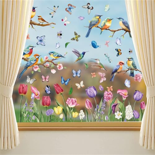 9 Blatt Fensterbilder Ostern Selbstklebend Fensteraufkleber, Doppelseitig Hasen Fensterbilder Fensterdeko Ostern Fenstersticker Frühling Fenster Aufkleber Ostern Deko für Kinderzimmer (F)