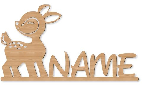 Namofactur personalisiertes Wandschild Baby-Reh aus Holz fürs Kinderzimmer | Mit Wunschname, in verschiedenen Farben wählbar und mit Befestigungsmaterial geliefert – für Kinder- und Wohnräume
