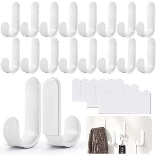 VEPEPE 18 Pezzi Forma di J Ganci Adesivi Bagno Gancio Adesivo 5.8 cm di lunghezza a forma J Ganci Adesivi Muro Facile da Installare per la Cucina Bagno Generale (Bianco)