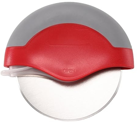 Pizzaschneider Rad mit schützender Klingenabdeckung, Ergonomischer Pizzaschneider Palm Grip Edelstahl Pizzaschneider Premium Rolling Circular Knife Disc-Style Pizzaschneider Rot