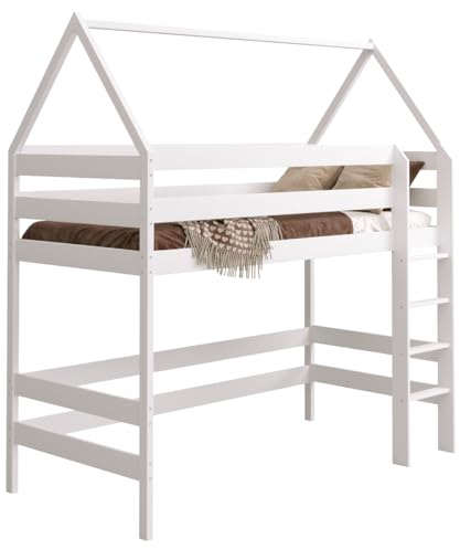 Need Sleep Loft Bed Hausbett Etagenbett Kinder 180x80 Hochbett Mit Treppe Kinderhochbett Hoch Bett Erwachsene Jugendliche (weiß)